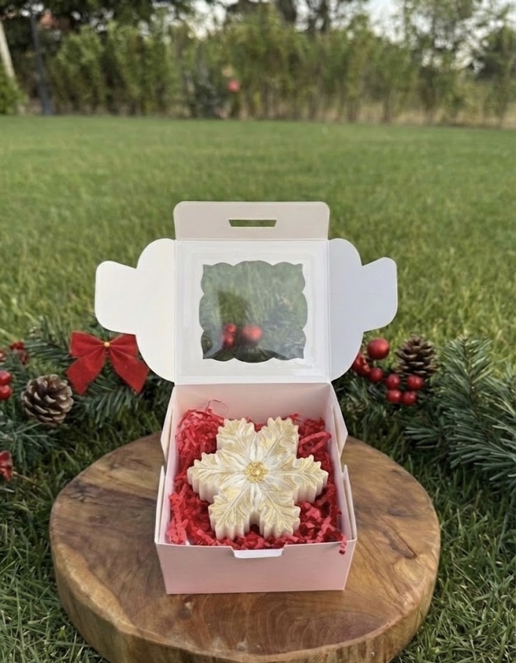 Луксозна Коледна Подаръчна Свещ- Златна Снежинка